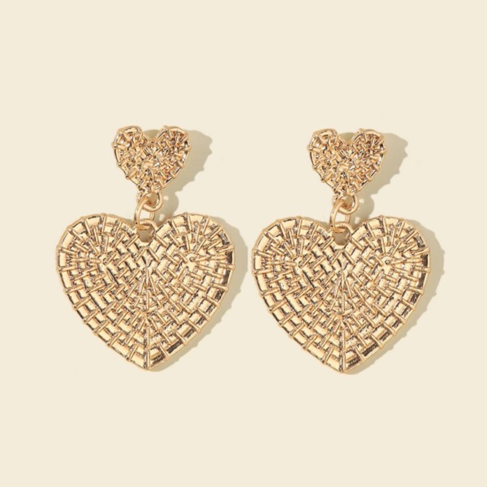 Gold Tone Heart Valentine's Day Vday Earrings - Picture 3 of 3